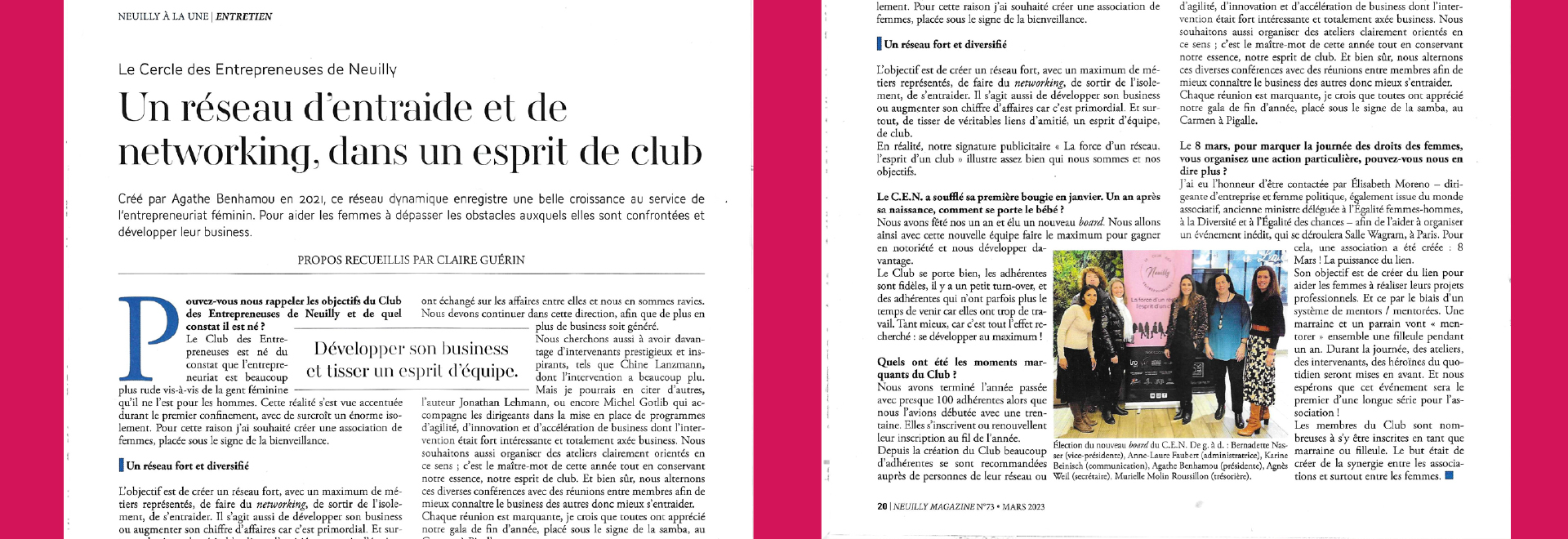 Article de Neuilly Magazine mars 2023 sur Le Club des Entrepreneuses de Neuilly-sur-Seine